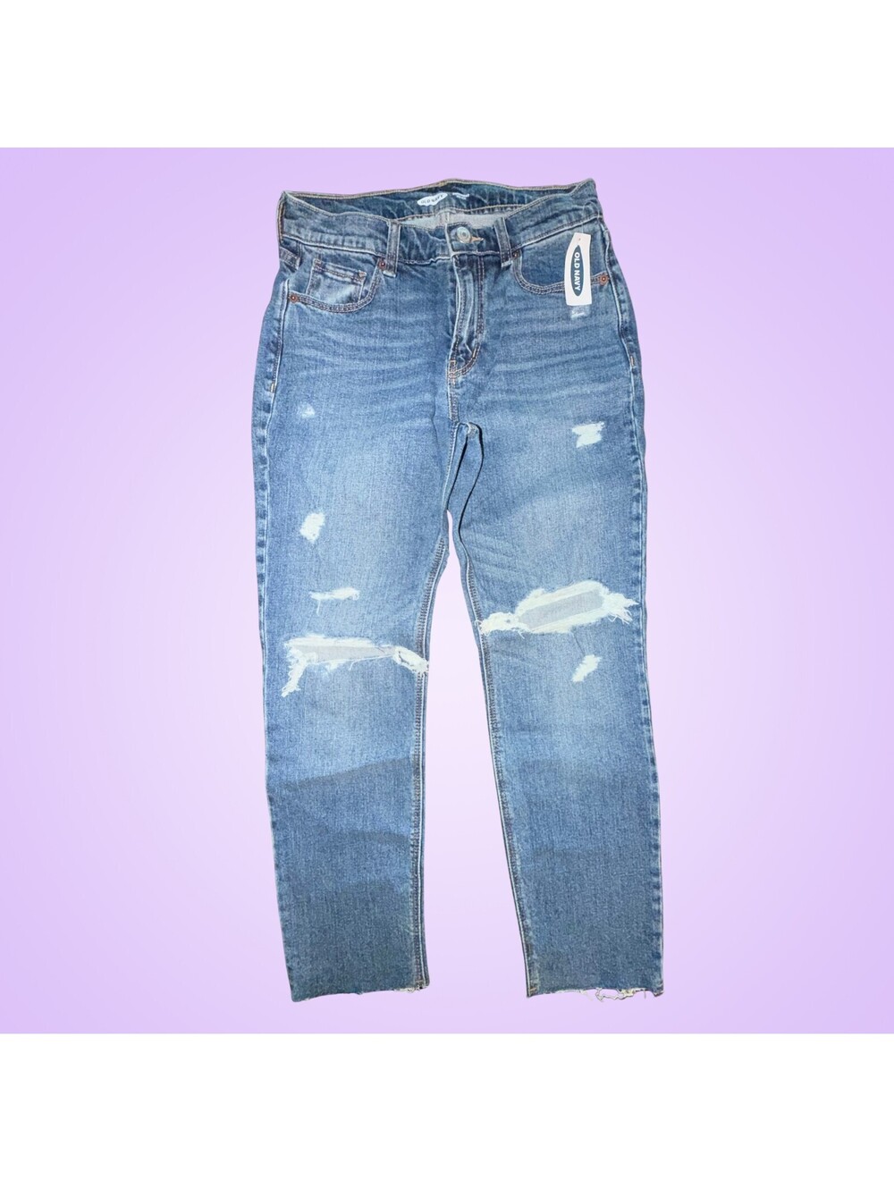 NWT Old Navy Women’s Size 2 High-Rise Distressed Straight Jeans Raw Hem